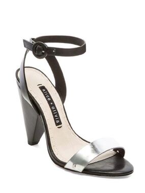 🖤🩶ALICE + OLIVIA Strappy Black And Silver Leather with Wooden Heels